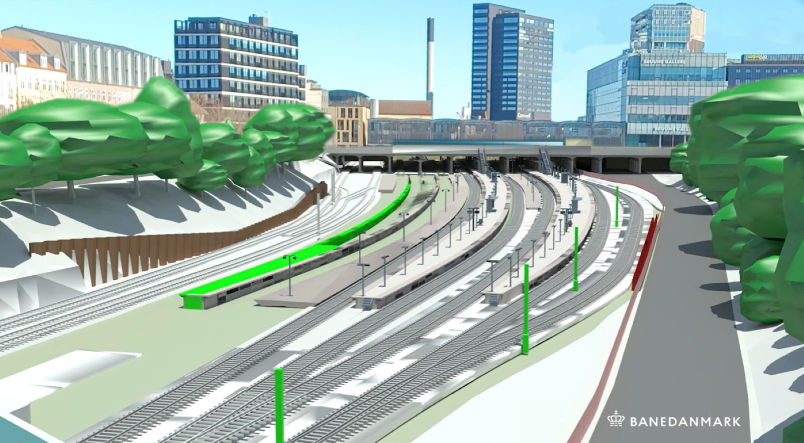 Illustration over elektrificeringen af Aarhus Hovedbanegård