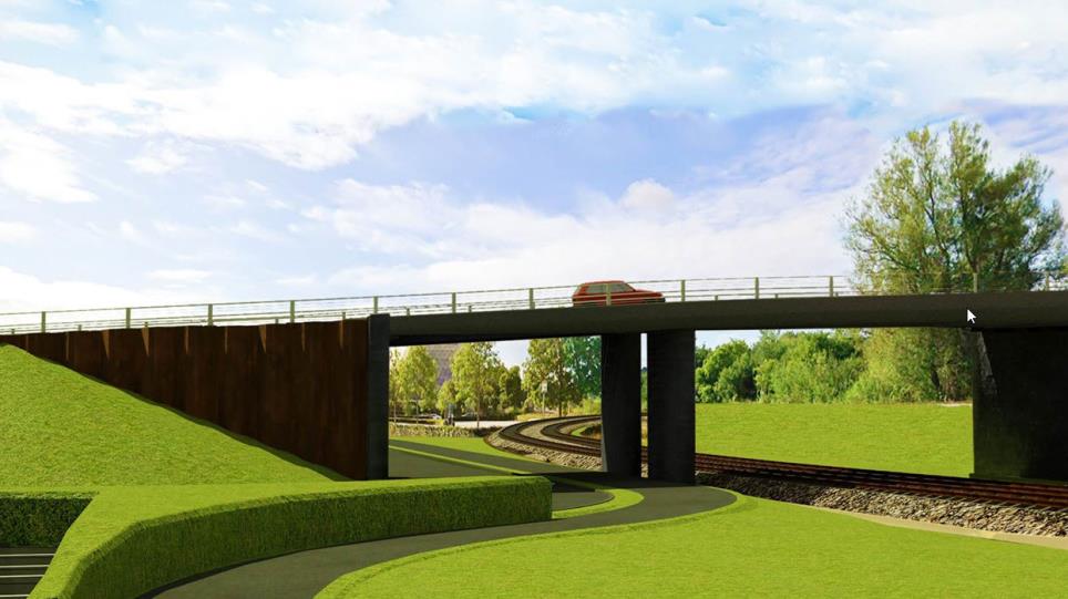 Visualisering af den kommende bro over banen ved Hvidemøllevej