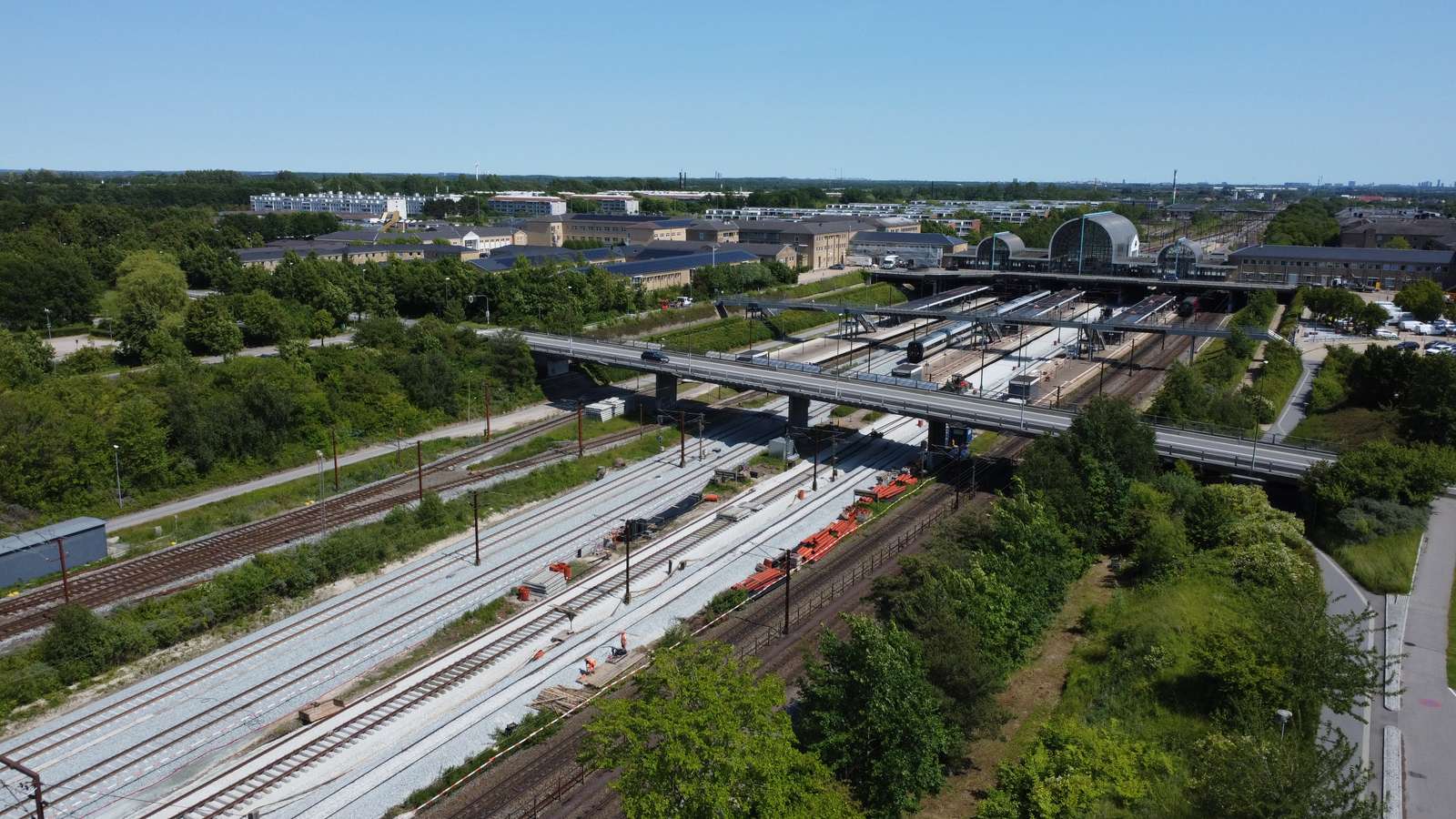 Dronefotografi af sporarbejde på Høje Taastrup Station
